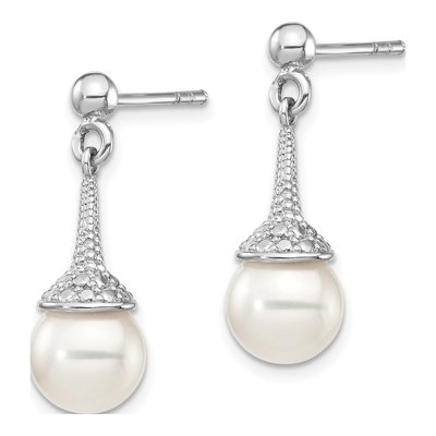 Sterling Silver Simulated Pearl & CZ Shell Dangle Earrings – view 3