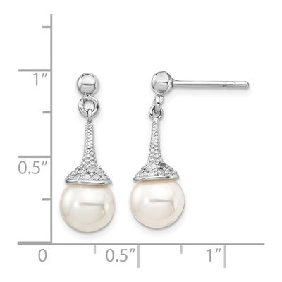 Sterling Silver Simulated Pearl & CZ Shell Dangle Earrings – view 5