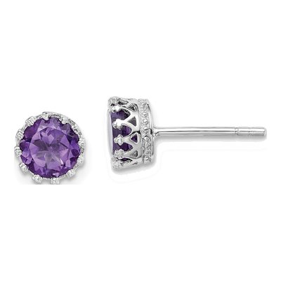Sterling Silver Round Amethyst Stud Earrings