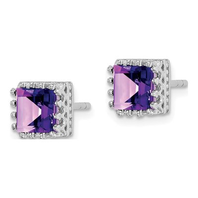 Sterling Silver 6mm Princess Amethyst Stud Earrings – view 3