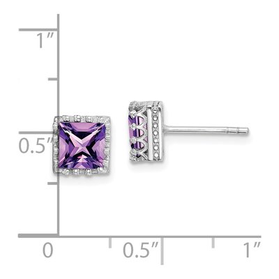 Sterling Silver 6mm Princess Amethyst Stud Earrings – view 5