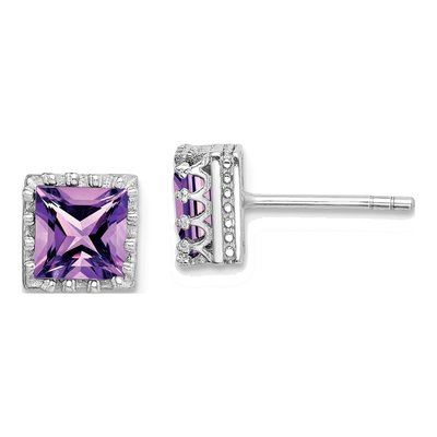 Sterling Silver 6mm Princess Amethyst Stud Earrings