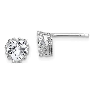 Sterling Silver 6mm CZ Heart Stud Earrings