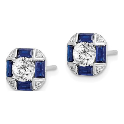 Sterling Silver Baguette CZ Button Stud Earrings – view 3
