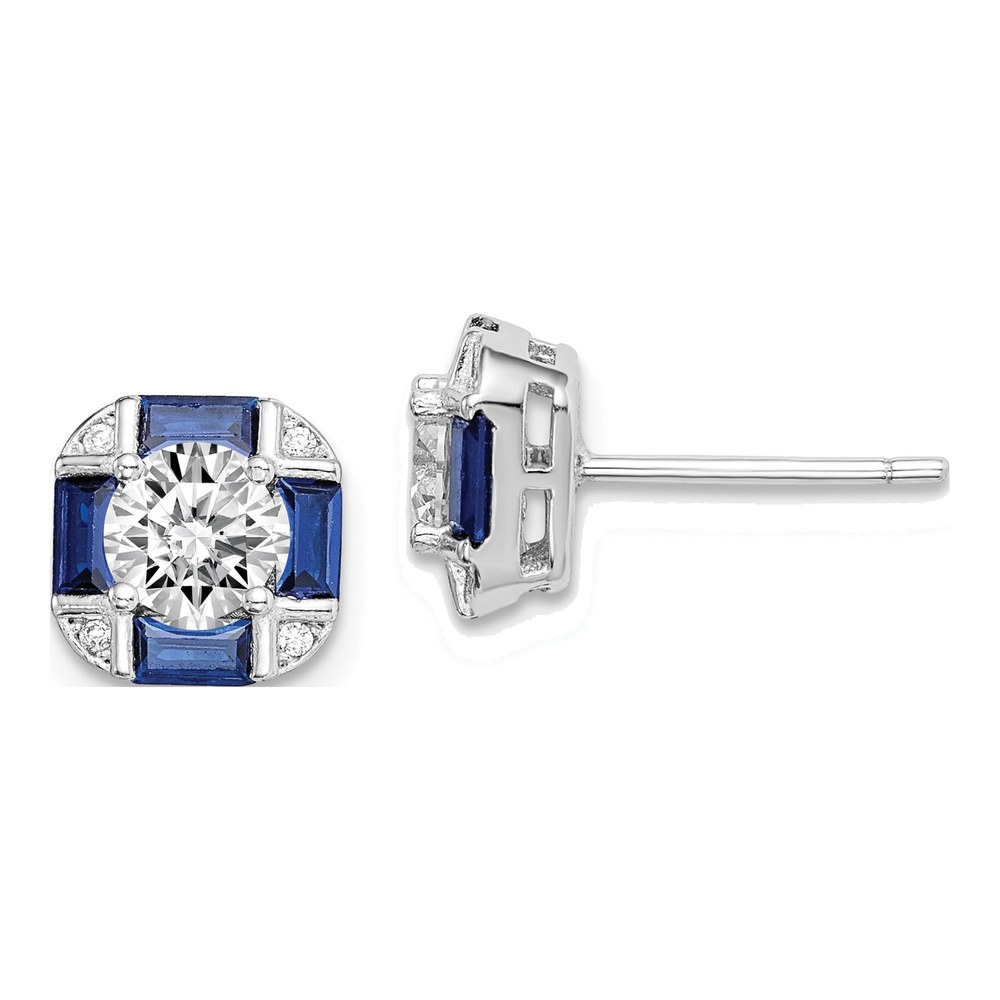 Sterling Silver Baguette CZ Button Stud Earrings