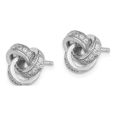 Sterling Silver Round CZ Love Knot Stud Earrings – view 3