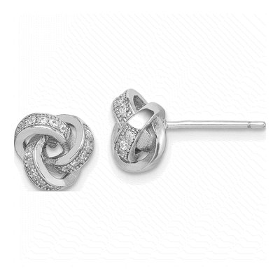 Sterling Silver Round CZ Love Knot Stud Earrings