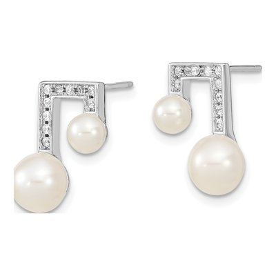 Sterling Silver Round Freshwater Cultured Pearl & CZ Button Stud Earrings – view 3