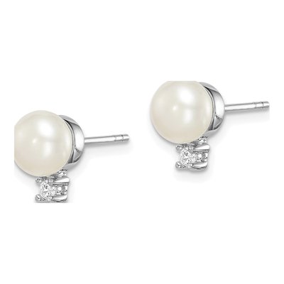 Sterling Silver Freshwater Pearl & CZ Post Earrings – view 3