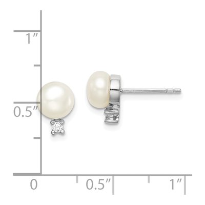 Sterling Silver Freshwater Pearl & CZ Post Earrings – view 5