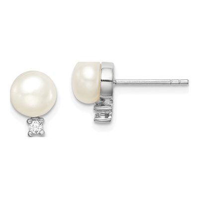 Sterling Silver 3mm Round Freshwater Cultured Pearl & CZ Stud Earrings