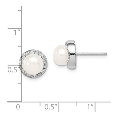 Sterling Silver Freshwater Cultured Pearl & CZ Button Stud Earrings – view 5