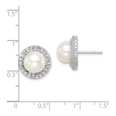 Sterling Silver Button Freshwater Cultured Pearl & CZ Stud Earrings – view 5