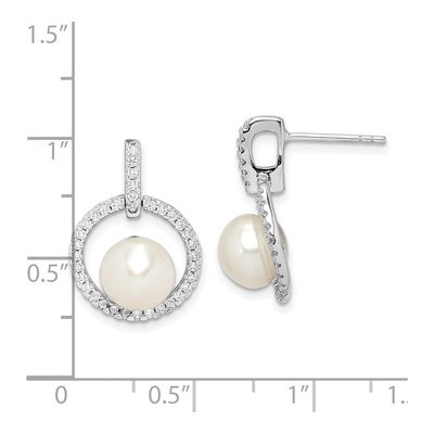 Sterling Silver Freshwater Cultured Pearl & CZ Dangle Earrings – view 4