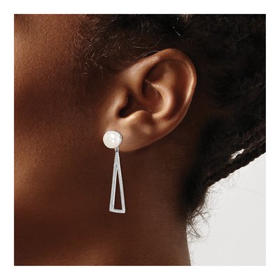 Sterling Silver Freshwater Pearl & CZ Drop Earrings – view 4