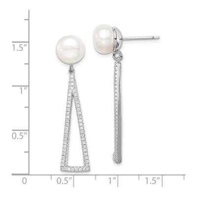 Sterling Silver Freshwater Pearl & CZ Drop Earrings – view 5