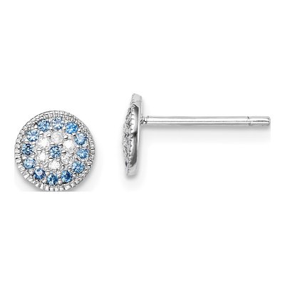 Sterling Silver Round CZ Button Stud Earrings