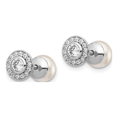 Sterling Silver Round Mother of Pearl & CZ Reversible Stud Earrings – view 2