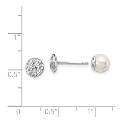 Sterling Silver Round Mother of Pearl & CZ Reversible Stud Earrings – view 3