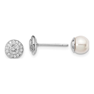 Sterling Silver Round Mother of Pearl & CZ Reversible Stud Earrings