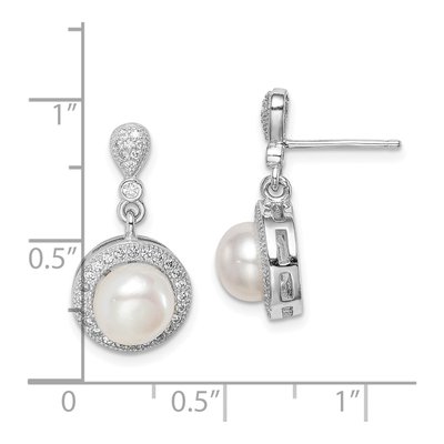 Sterling Silver Simulated Pearl & CZ Shell Dangle Earrings – view 5