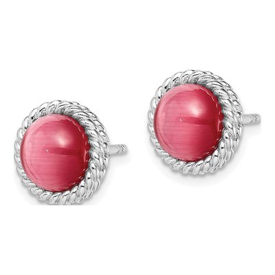 Sterling Silver Pink Cats Eye Button Stud Earrings – view 3