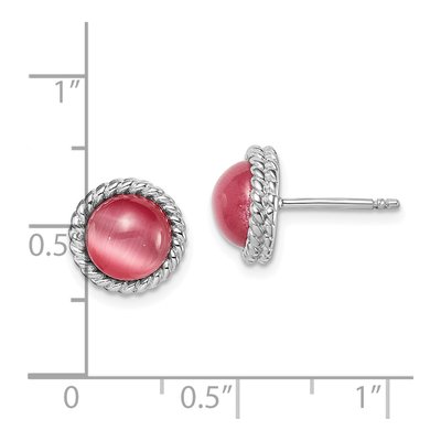 Sterling Silver Pink Cats Eye Button Stud Earrings – view 5