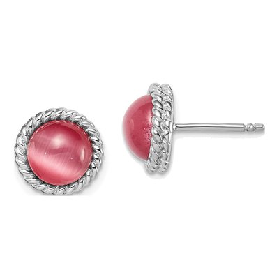 Sterling Silver Pink Cats Eye Button Stud Earrings