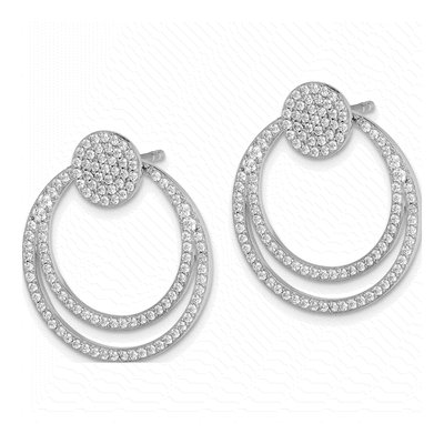 Sterling Silver Pave CZ Circle Front Back Dangle Earrings – view 3
