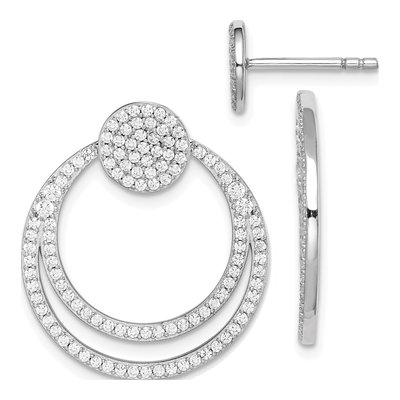 Sterling Silver Pave CZ Circle Front Back Dangle Earrings