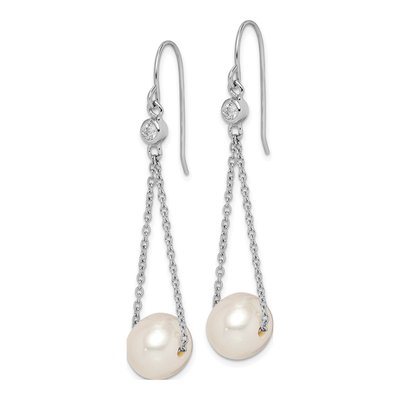 Sterling Silver Freshwater Cultured Pearl & CZ Dangle Earrings – view 3
