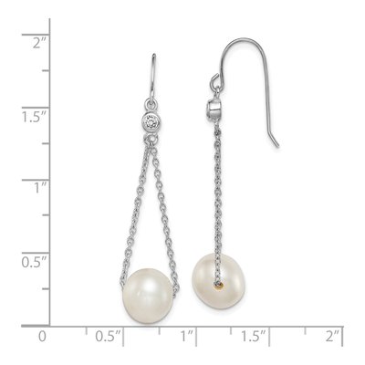 Sterling Silver Freshwater Cultured Pearl & CZ Dangle Earrings – view 5