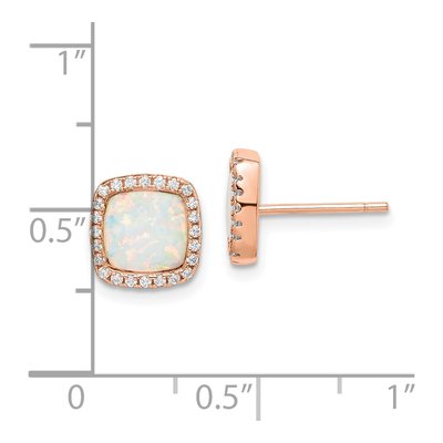 Rose Gold-Plated Sterling Silver 7mm Cushion Lab-Created Opal & CZ Halo Stud Earrings – view 5