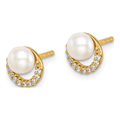 Gold-Plated Sterling Silver Freshwater Cultured Pearl & CZ Button Stud Earrings – view 3