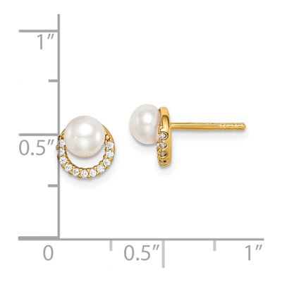 Gold-Plated Sterling Silver Freshwater Cultured Pearl & CZ Button Stud Earrings – view 5