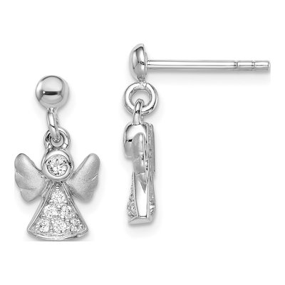 Sterling Silver CZ Angel Dangle Earrings