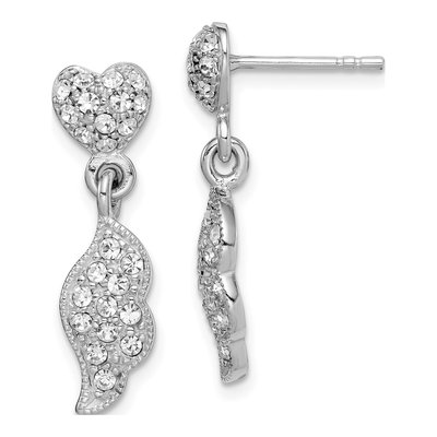 Sterling Silver CZ Heart Wings Dangle Earrings