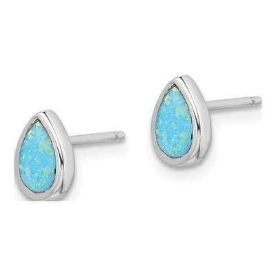 Sterling Silver Lab-Created Opal Teardrop Stud Earrings – view 3