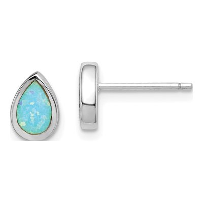 Sterling Silver Lab-Created Opal Teardrop Stud Earrings