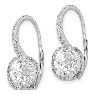 Sterling Silver CZ Halo Leverback Earrings – view 3