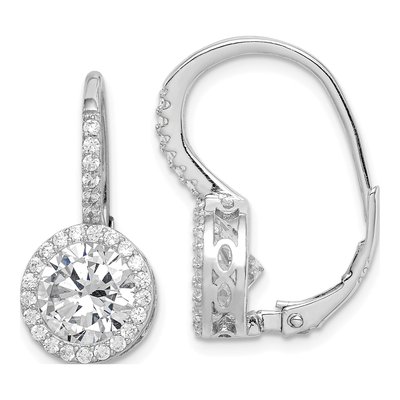 Sterling Silver CZ Halo Leverback Earrings