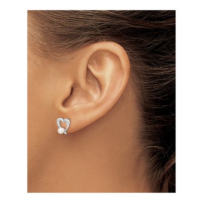Sterling Silver Round Freshwater Cultured Pearl Heart Stud Earrings – view 4