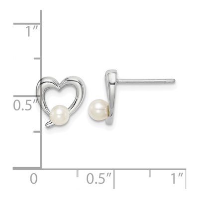 Sterling Silver Round Freshwater Cultured Pearl Heart Stud Earrings – view 5