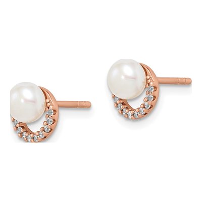 Rose Gold-Plated Sterling Silver Freshwater Cultured Pearl & CZ Button Stud Earrings – view 3