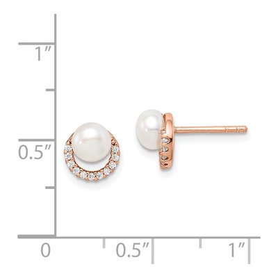 Rose Gold-Plated Sterling Silver Freshwater Cultured Pearl & CZ Button Stud Earrings – view 5