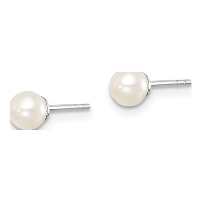Sterling Silver Round Freshwater Cultured Pearl Girls' Stud Earrings – view 2