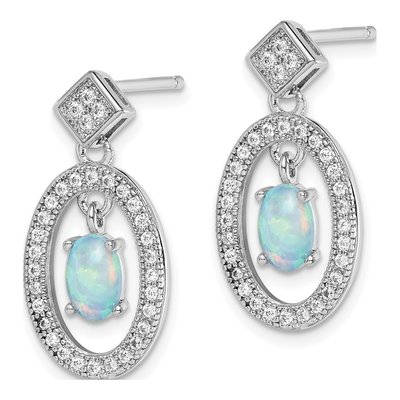 Sterling Silver Lab-Created Opal & CZ Dangle Earrings – view 3