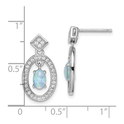 Sterling Silver Lab-Created Opal & CZ Dangle Earrings – view 5