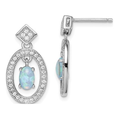 Sterling Silver Lab-Created Opal & CZ Dangle Earrings