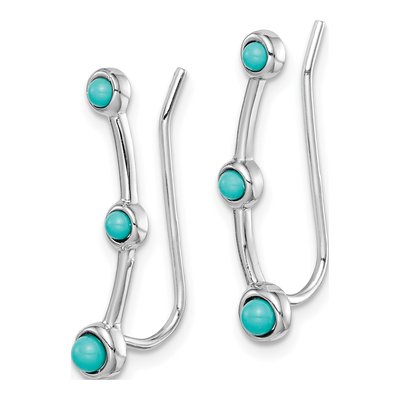 Sterling Silver Lab-Created Turquoise Ear Climber Threader Earrings – view 3